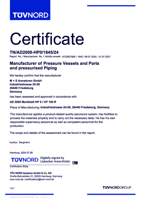 Certificate AD-2000-HP0 Certificate AD-2000-HP0