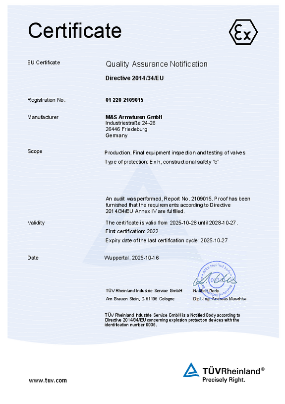 Certificate ATEX-Directive 2014-34-EU Certificate ATEX-Directive 2014-34-EU
