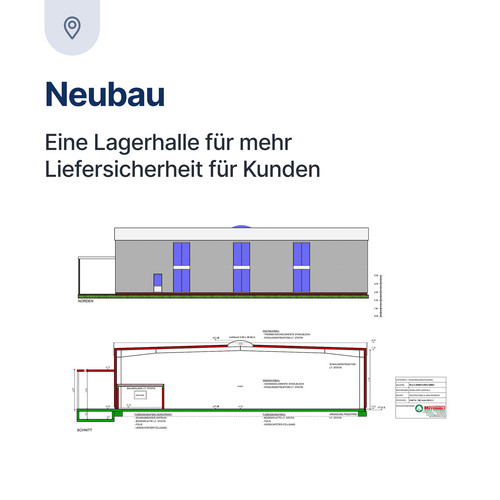Start des Neubaus einer weiteren Lagerhalle Technische Zeichnung der neuen Lagerhalle