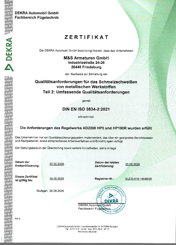 Zertifikat ISO-3834-2 Zertifikat ISO-3834-2