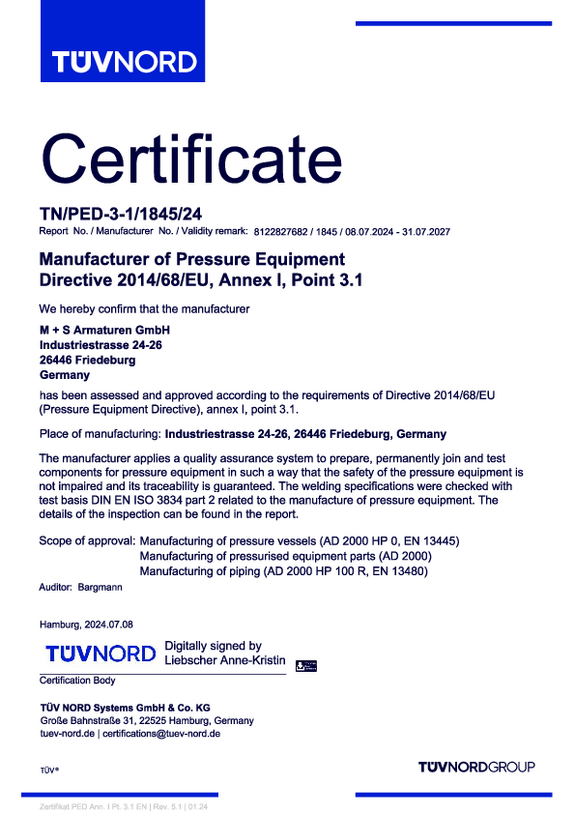 Certificate DGRL-2014-68-EU D G R L 2014 68 E U